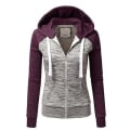 Miniatyrbild 1 av 3: Huvtröjor för kvinnor färgblock huvtröja Basic dragkedja Jerseyjacka långärmad topp med fickor Plus Size purple M