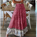 Miniatyrbild 1 av 4: Print camisole Högmidjad kjol modern minimalistisk modell Högmidjad lång strandkjol för kvinnor Swing halvkjol bohemisk casual Red M