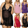 Miniatyrbild 1 av 5: Dam Sexig Backless Babydoll Nattlinne Underkläder Sovkläder Red 4XL