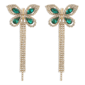 Miniatyrbild 1 av 5: Lätt lyxiga klokedja örhängen fulla av diamanter Butterfly Tofs örhängen Temperament mångsidig dam design örhängen gold green