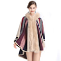 Miniatyrbild 3 av 3: Stripes Warm Wraps sjalar med fuskpäls trimning lös cardigan för dam