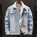 Miniatyrbild 7 av 7: Vinterns plysch tjocka denimjacka för herrmode, mångsidiga herrkläder, lös överdimensionerad varm arbetsjacka, trendig navy blue XXXL