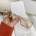 Miniatyrbild 11 av 11: Båglösa solglasögon kreativ personlighet INS net röda kvinnliga solglasögon fyrkantig båge med diamantsolglasögon Gold frame tea tablet