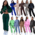 Miniatyrbild 2 av 9: 2024 Höst/Vinter Ny Europeisk och Amerikansk Enfärgad Långärmad Hoodie med Sammet, Dammode Casual Byxor Set blue XL