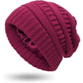 Varm stickad vintermössa med satin foder, kabelstickad beanie, tjock slouchy skull cap för kvinnor Wine Red