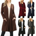 Miniatyrbild 3 av 5: Långärmad Slouchy Cardigan för kvinnor med öppen front draperad med fickor mellan längd+ dark blue XL