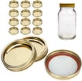 Set med 12 konserveringslock, 86 mm diameter, lämpliga för burkar med bred öppning (guld)