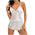 Miniatyrbild 1 av 4: Satin Silk Pyjamas Dam Underkläder Underkläder Sovkläder Broderi Bandage fluga White L