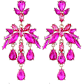 Miniatyrbild 1 av 3: Teardrop Chandelier Örhängen, Teardrop Cluster Dangle Örhängen för kvinnor, Bohemian Flower Teardrop örhängen, Sparkling Teardrop Stud örhängen Rose red