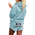 Miniatyrbild 1 av 5: Famkit Kvinnor Flickor Fleece Pyjamas Mysigt nattkläder Meow Broderad Luvtröja Pullover Shorts Pj Tvådelat Set Pyjamas Party Sky Blue S