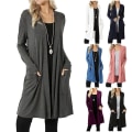 Miniatyrbild 2 av 5: Långärmad Slouchy Cardigan för kvinnor med öppen front draperad med fickor mellan längd+ Black L