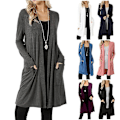 Miniatyrbild 2 av 5: Långärmad Slouchy Cardigan för kvinnor med öppen front draperad med fickor mellan längd+ Grey XL