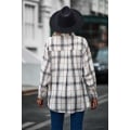 Miniatyrbild 4 av 5: Rutig långärmad skjorta dam Button Down ullblandning tunn jacka Casual blustoppar med ficka white L
