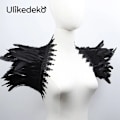 Miniatyrbild 4 av 5: Sexig svart spetsfjädersjal för kvinnor cosplay halloween fjäder axelomslag fjäder falsk krage gotisk punk dam halsdukar Black