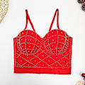Miniatyrbild 1 av 5: Utsökta pärlor Rhinestone Cropped Toppar Dam Bustier Vit Linne Rave Festival Club Party Topp Underkläder Camis red 38C