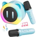 Karaokeset för barn karaokeset med 2 mikrofoner med röstförändrande effekter och LED-lampor – trådlös Bluetooth-partyhögtalare – stöder TF, USB