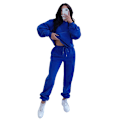 Miniatyrbild 1 av 9: 2024 Höst/Vinter Ny Europeisk och Amerikansk Enfärgad Långärmad Hoodie med Sammet, Dammode Casual Byxor Set blue XL