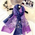 Miniatyrbild 2 av 5: Silk Wool Broderad Silk Scarf Partihandel Gradient Färg Mulber