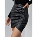 Miniatyrbild 4 av 5: Kvinnor Pu Läder Bodycon Kort kjol Asymmetrisk Tulpan Fåll