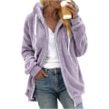 Miniatyrbild 1 av 5: Dam S Vinter Luvtröja Varm Plysch Kappa Med Zip Ficka Lös Kappa Dam S Kläder Teddy Fleece Jacka Långärmad Vinterjacka Ytterkläder Steetwear Purple 5XL