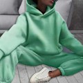 Miniatyrbild 3 av 5: Dam höst/vinter hoodie set, enfärgad, casual fashion, sportbyxor med fleece hoodie set skin colour XL