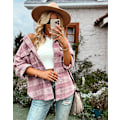 Miniatyrbild 2 av 5: Rural rutig skjorta 2023 Höst- och vinterkofta Lång kappa Topp Dammode Lös Pink M
