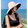 Miniatyrbild 5 av 5: Solhatt för kvinnor, hopfällbar och vändbar bucket hat med UV-skydd, bredbrättad sommarhatt för stranden$Solhatt för kvinnor, bredbrättad sommarhatt för stranden Beige