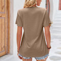 Miniatyrbild 1 av 4: Sommartopp för damer, ledig, lös passform, kort volangärm, rynkad byst, V-ringad T-shirt för kvinnor, Khaki M