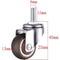 Miniatyrbild 2 av 5: 4-pack möbelsvängbara hjul - M6 x 15 mm med 25 mm gänga - mjukt gummi - TPE-gänga - minirullhjul för möbler (25 mm)