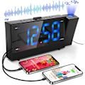 Miniatyrbild 1 av 6: Digital Väckarklocka för Sovrum, Takprojektionsväckarklocka med 180° Rotation, Dubbel Väckarklocka för Tunga Sovare, Batteribackup, USB-Telefon