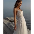 Miniatyrbild 3 av 5: Sweetheart Spets Applikation Bröllopsklänning Spaghetti Armband Tyll Strandbrudklänning Ärmlös A-Line Sweep Train Robe De Mariée white 8
