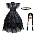 Pikkukuva 1 / 5: Wednesday Addams Cosplay -mekko Halloween-asu lapsille tytöille (140 cm)