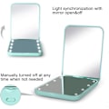 Miniatyrbillede 3 af 5: Rundt spejl, Cyan LED-belyst rejsesminkespejl, 1x/2x Magni