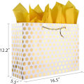 Miniatyrbild 2 av 4: 2-pack 16,5" extra stora presentpåsar med silkespapper för presenter (guld prickig)