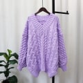 Miniatyrbild 1 av 5: Damstickad Höst Vinter Tröja Förtjockad V-ringad Twist Pullover Lös Mjuk Topp Purple Average size