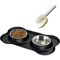 Miniatyrbillede 2 af 5: 2x170 ml Lille katte- og hundeskål, rustfrit stål, skridsikker anti-overløbs- og anti-spildskål, dobbelt skål i rustfrit stål med silikonemåtte