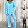 Miniatyrbilde 4 av 4: Todelt klesett med vide ben for damer Polar Fleece V-hals Loungesett Pink M