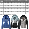 Miniatyrbillede 3 af 3: Hættetrøjer til kvinder farveblok hættetrøje Basic lynlås Jerseyjakke langærmet top med lommer Plus Size Black grey 2XL