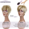 Miniatyrbild 4 av 5: Kort blond peruk kvinnors naturlig blond kort nisseperuk syntetiskt hår peruk för kvinnor (blond mix brun)