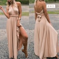 Miniatyrbillede 1 af 6: Flere slid-resistente Cross Backless Sexet Bandage One-Piece Kjole Lang Kjole Champagne M