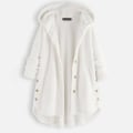 Miniatyrbillede 1 af 3: Dame Dobbelt Varm Hætte Frakke Lang Pels Cardigan Overtøj Jakke White M
