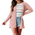 Miniatyrbilde 3 av 4: Damegenser i ensfarget cardigan med åpen frontkappe Pink S