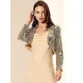 Miniatyrbillede 4 af 5: Allegra K Kvinder S Pailletjakke Langærmet Åben Front Cropped Cardigan Bolero Shrug Gold Large