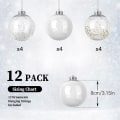 Miniatyrbilde 2 av 5: 80MM/3,15\" klare julekuler pyntegjenstander, 12 stk splintsikker plast