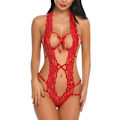 Miniatyrbild 1 av 5: 1 stycke (röd) Damunderkläder i ett stycke Deep V Teddy Sexig Bodysuit