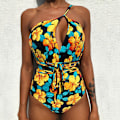Miniatyrbillede 7 af 11: Kvinder V-hals Udskåret Bikini Multi-Way Bandage Monokini Boho Blomster Badedragt 1 L