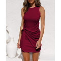Miniatyrbilde 2 av 5: 2023 Dame sommer Casual Ermeløs Strandtankkjole Bodycon Rynket Minikjoler Win red 2XL
