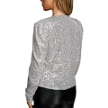 Miniatyrbild 2 av 3: Kvinnor Paljettkavaj Öppen Front Jacka Party Christmas Puff Sleeve Sparkly Coats Silver L