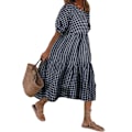 Miniatyrbillede 1 af 2: Dame sommerplaid Puffy kortærmet midikjole Blue,4XL