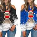 Miniatyrbilde 2 av 5: Ny langermet V-hals bluse med trykk for kvinner Black M